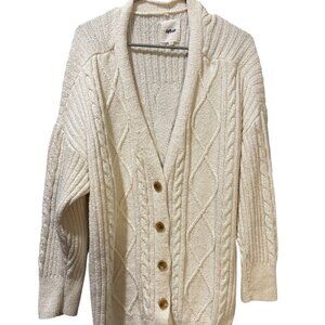 Aerie Cream Cable Knit Button Front Cardigan Women’s Size Large Oversized Cozy